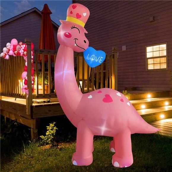 Holiday 8 Ft Valentines Day Inflatable Dinosaur Light Up Blow Up